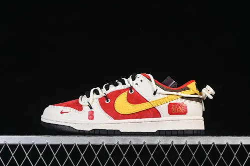 All categories Nk SB Dunk Series Nk SB Dunk Low High-end customized low-top sneakers Nike SB Dunk Low Red, white and yellow contrast color High-end customized low-top casual sneakers YX5066-C65